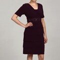 R&M Richards Women's V-neck Beaded Tiered Inset Waist Dress