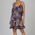 Elan Women's Purple/ Brown Abstract Ruffle Spaghetti Strap Dress