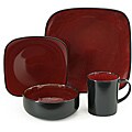 Gibson Lacerta Burgandy and Black 16-piece Dinnerware Set