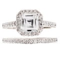 Silvertone Asscher-cut Cubic Zirconia Bridal-Inspired Ring Set