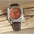 Men's Steel Round in Square Sponge Coral Leather Strap Watch (China)