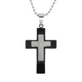 Black-plated Stainless Steel Diamond Accent Cross Necklace
