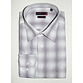 Brio Men's Grey/Lilac Plaid Cotton Slim-fit Dress Shirt