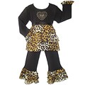 Ann Loren Girl's 'Rumba' Cotton 2-piece Leopard Ruffle Shirt and Pant Set