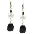 Charming Life Sterling Silver Onyx and White Faux Pearl Earrings