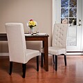 Tall-back Natural Fabric Dining Chairs (Set of 2)