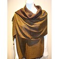 Selection Privee 'Melissa' Coffee/ Yellow Reversible Wool Shawl Wrap