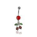 Supreme Jewelry Surgical Steel Red and Green Cubic Zirconia Cherry Skull Belly Ring