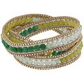 Goldtone Simulated Peridot and Topaz Leather Bracelet