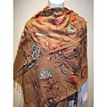 Selection Privee 'Oceane' Brown Floral Embroidered Wool Shawl