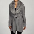 RXB Women's Grey Faux Fur Trim Knit Sweater