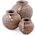 Set of 3 Ceramic Hand-thrown Purple Ridge Line Vases (Ghana)