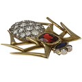 18k Gold Garnet, Sapphire and 1ct TDW Diamond Estate Brooch (J-K, SI1-SI2)