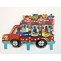 Recycled Steel Drum Red Tap Tap Bus Wall Art (Haiti)