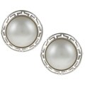 Sterling Silver Mabe Pearl Greek Key Border Earrings (14 mm)