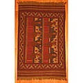 Convenient guidepost on afghan rug Patterns Afghani Hand-woven Beige/ Rust Tribal Soumak Kilim Wool Rug (6'2 x 9'6)