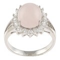 La Preciosa Silvertone Oval Rose Quartz and Cubic Zirconia Ring
