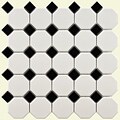 Somertile 11.625x11.625-in Victorian Octagon 2-in Matte White with Glossy Black Dot Porcelain Tiles (Case of 10)