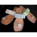 Women's Leather and Hand-beaded Fabric Sandals (India)