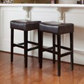 Brown Leather Backless Bar Stools (Set of 2)