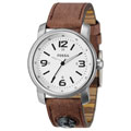 Information that is related to Top Coin Fossil Men's Brown Leather Strap White Analog Dial Compass Watch