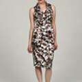 London Times Women's Taupe/ Moss Ruffle Surplice Ruched Dress