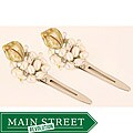 Ardent Designs Pearl and Swarovski Crystal Leaves Hair Clips (Set of 2)