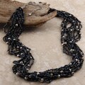 Nickel-plated and Glass Multi-strand Black Beaded Necklace (India)