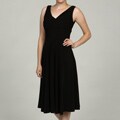 Jessica Howard Women's Black Pleated V-Neck Dress