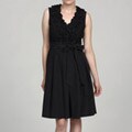 Jessica Howard Women's Petite Ruffled Neck Godet Skirt Belted Dress