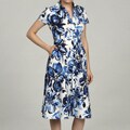 Jessica Howard Women's Petite Blue Button Front Belted Waist Dress