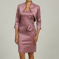 Jessica Howard Women's Petite 2-peice Bolero Jacke Pleated Bowtie Waist Sheath Dress