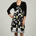 Jessica Howard Women's Petite 2-piece Black Pleated Belted Dress