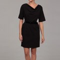 Evan Picone Women's Black Belted Drape Neck Dress