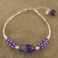 Sterling Silver Amethyst Beaded Bracelet (Thailand)