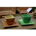 Square Green Cups and Saucers (Set of 4) (Mexico)