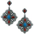 Southwest Moon Sterling Silver Red Coral and Turquoise Earrings