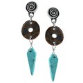 Silvermoon Sterling Silver and Bronze Disk Turquoise Earrings