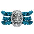 Southwest Moon Sterling Silver Concho Turquoise Chip Stretch Bracelet