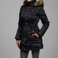 Laundry Women's Belted Faux Fur Trim Satin Down Jacket