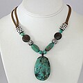 Silvertone Pewter Turquoise and Smoky Quartz Leather Necklace (USA)