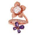 Meredith Leigh Pink-plated Silver Amethyst and White Topaz Flower Ring