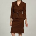 Tahari Women's Copper/ Brown Notch Collar Belted Skirt Suit