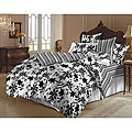 Black and White Flowered Queen-size Duvet Cover Set (India)