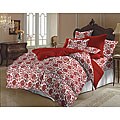 Red and White Flower Brocade Queen-size Duvet Cover Set (India)