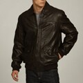 Izod Mens Faux Brown Leather Bomber Jacket