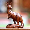 Suar Wood 'Mommy Kangaroo' Sculpture (Indonesia)