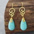 Brass Cute Turquoise Teardrop Swirl Earrings (Thailand)
