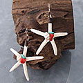 Natural Starfish, Shell, Red Coral and Turquoise Earrings (Thailand)
