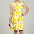 Eliza J Women's Cap Sleeve Inset Waist Yellow Print Dress